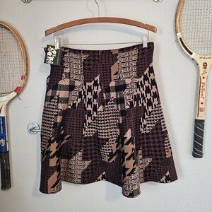 Brown Patchwork Houndstooth Sweater Skirt